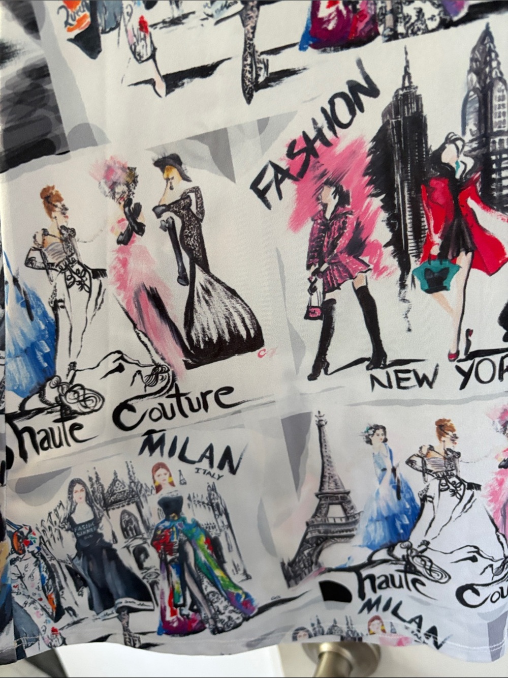 Fashion Illustration Sports Coutour Dress in White with Multicolor Print - Picture 3 of 6